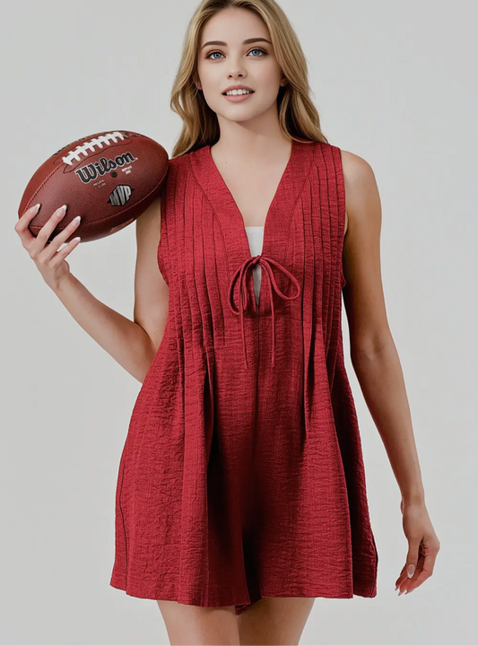 Crimson Vibe Denim Romper