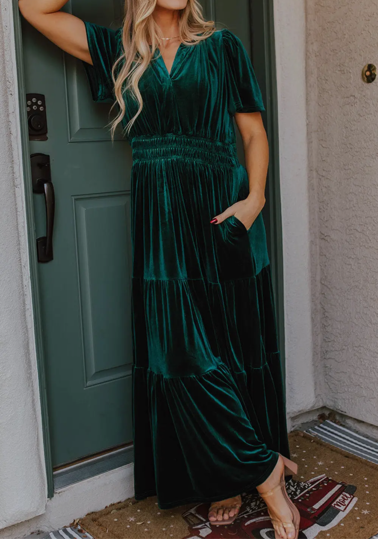 Mistletoe and Holly Velvet Maxi Dress