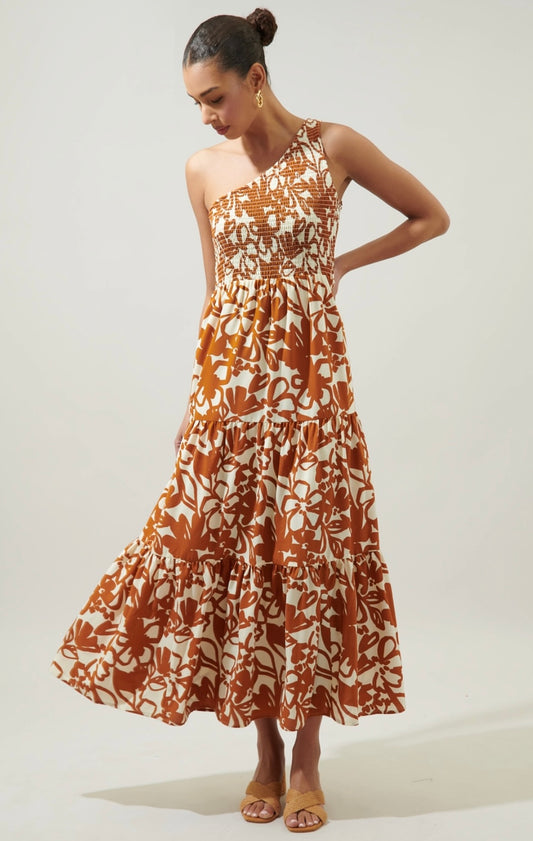 Marida Caramel Floral Maxi Dress