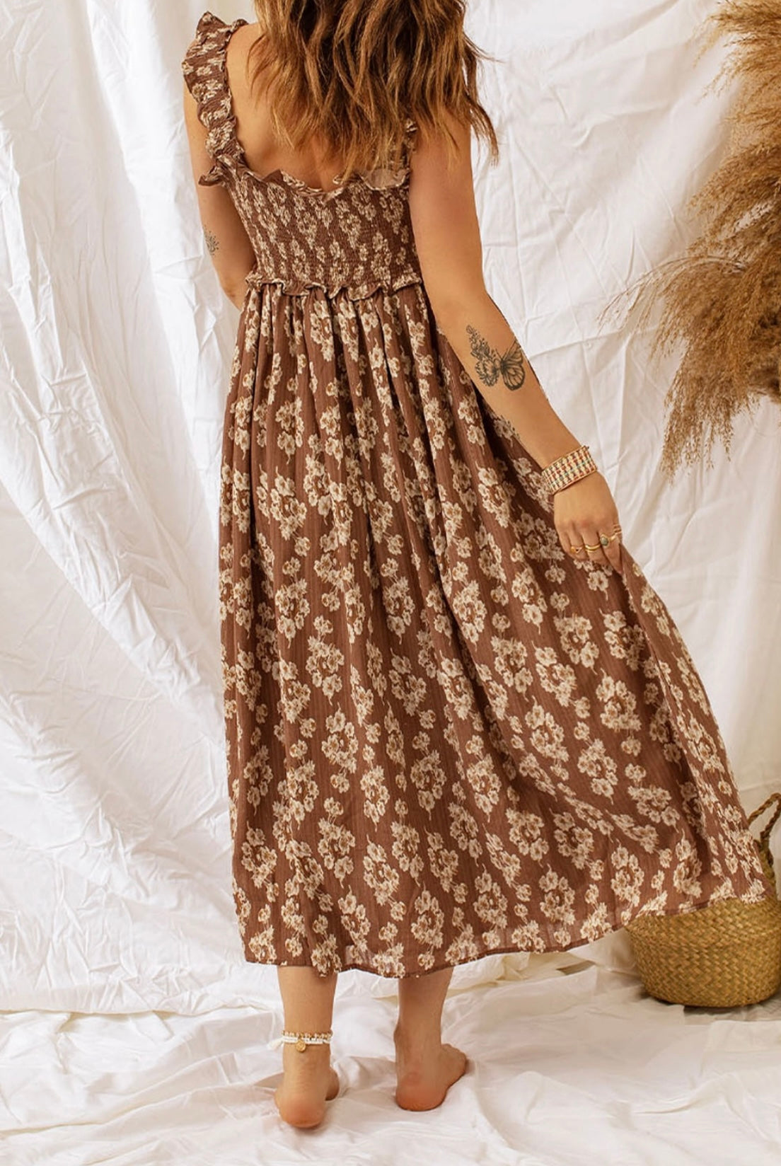 Ruffled Fields Smocked Floral Maxi Dress